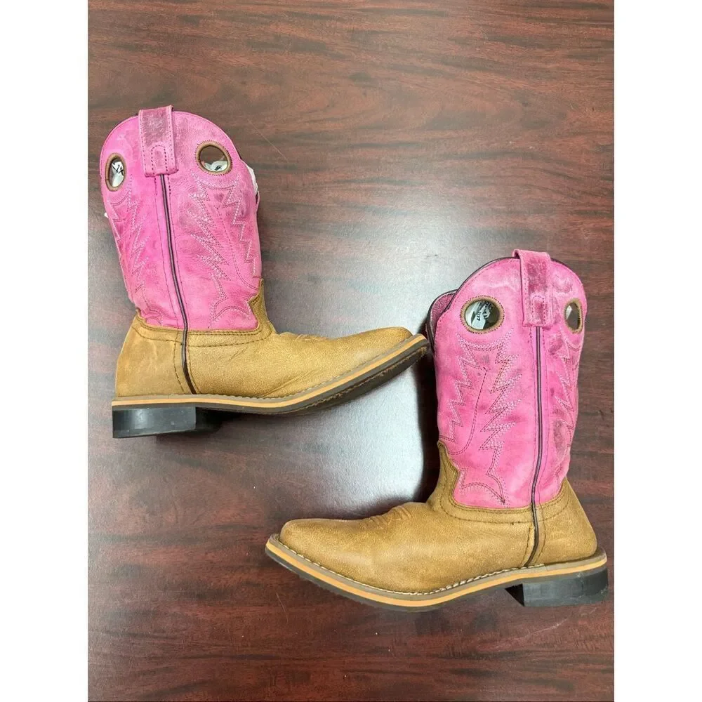 Smoky Mountain Kids Pink and Brown Leather Cowgirl Boots Size 3 Childs